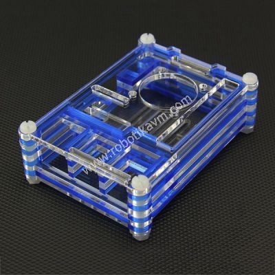 Raspberry Pi B+/2/3 Mavi + effaf Pleksi Katmanl, Fan Uyumlu Case